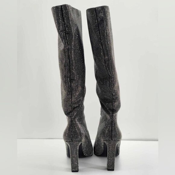 Zara - Women's Rhinestone Sparkly Tall Heeled Boots -Silver/Black. Size:10 (US). - Picture 5 of 16
